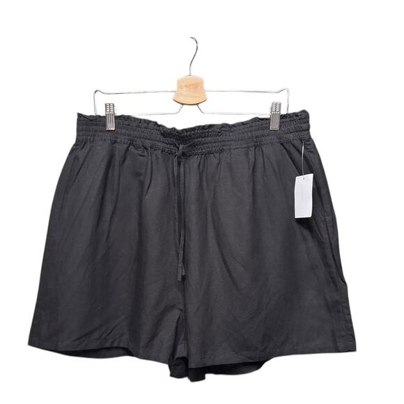 BLANKNYC Womens Size XL Linen Blend Casual Black Shorts Pull On Drawstring NEW - Picture 2 of 7